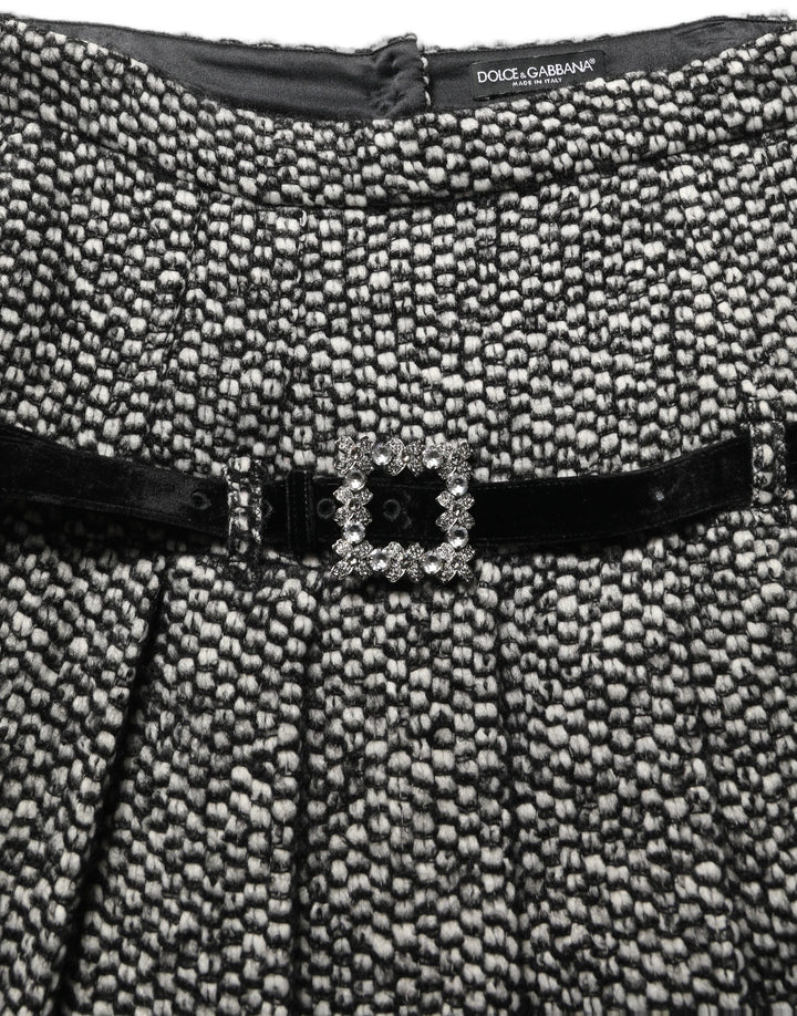 Dolce &amp; Gabbana Black White Tweed High Waist Pleated Skirt