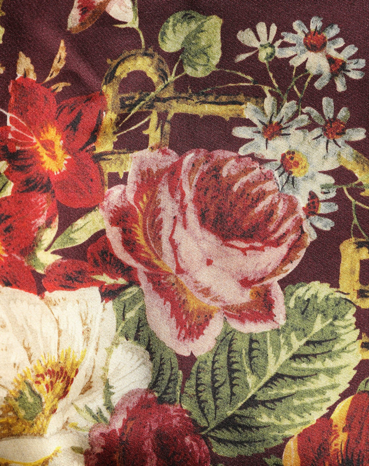 Dolce &amp; Gabbana Burgundy Floral HighWaist A-line Mini Skirt