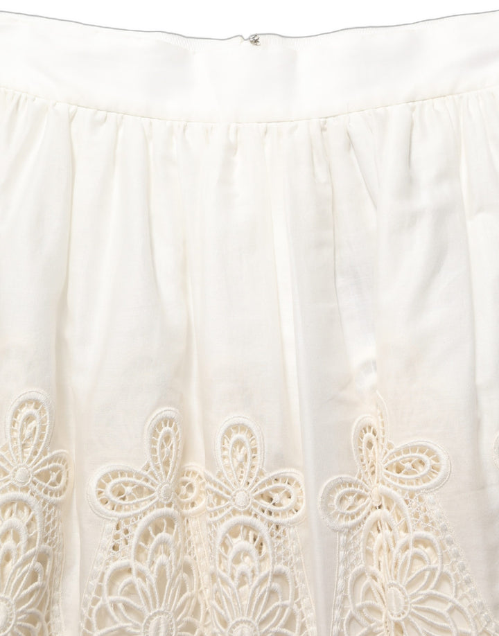 Dolce &amp; Gabbana White Floral Embroidered A-line Mini Skirt