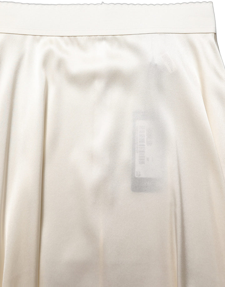 Dolce &amp; Gabbana Off White Lace Trimmed Satin High Waist Skirt