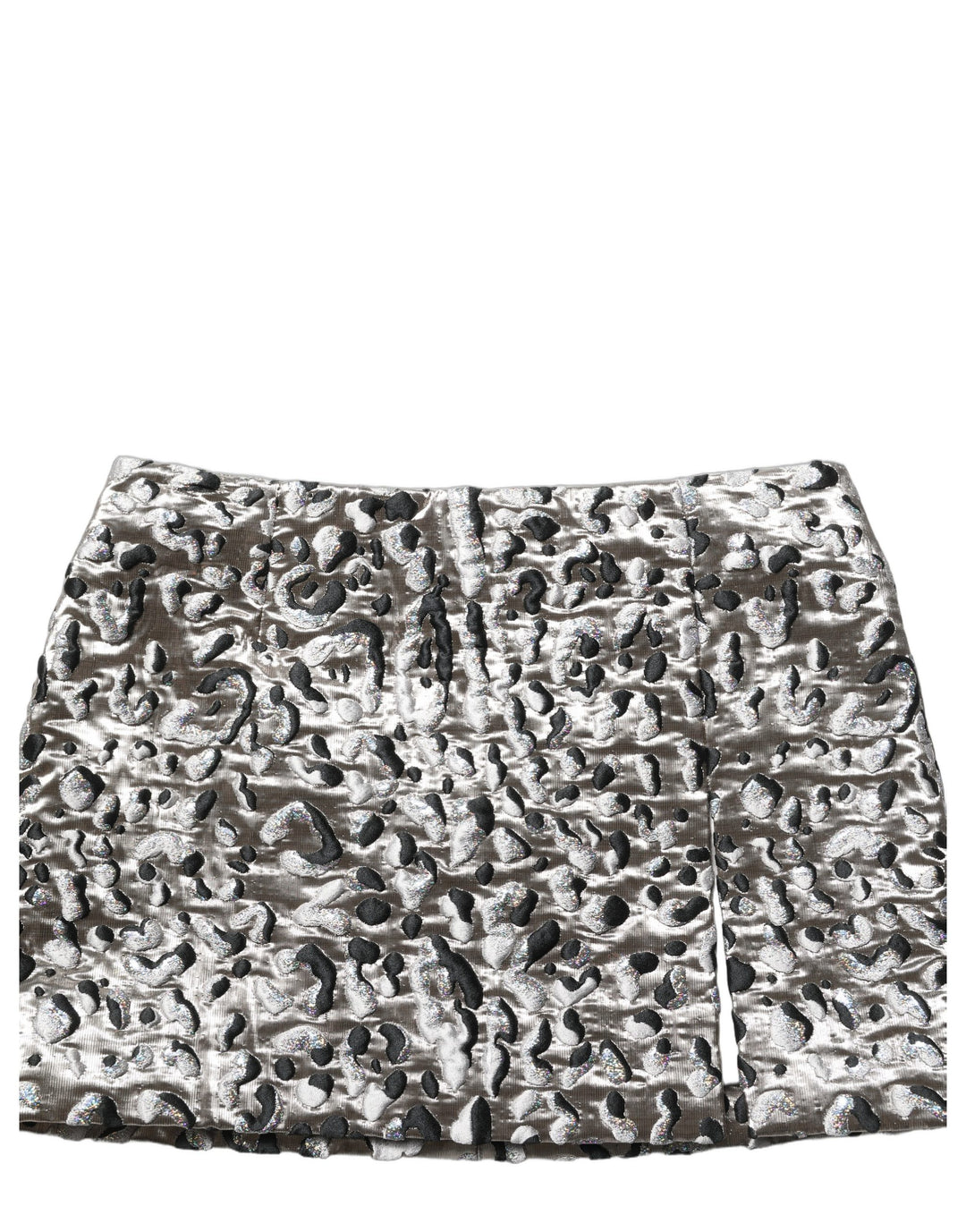 Dolce &amp; Gabbana Silver Leopard Jacquard Mid Waist Mini Skirt