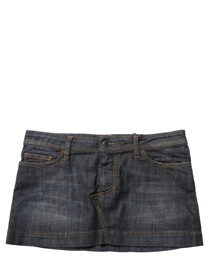 Dolce &amp; Gabbana Black Cotton Spandex Low Waist Denim Mini Skirt