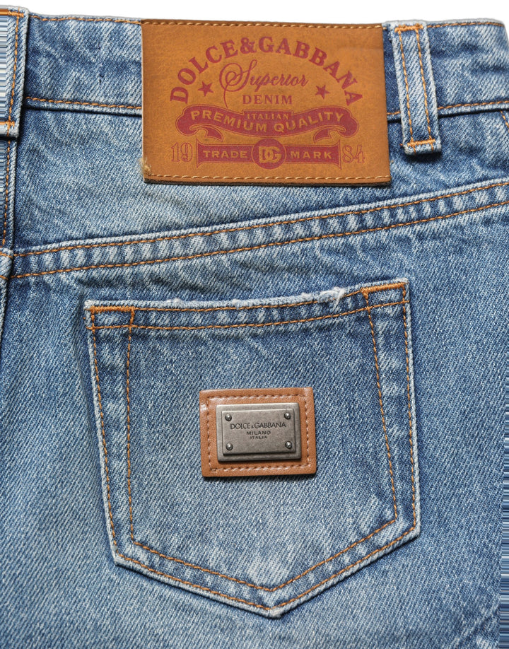 Dolce &amp; Gabbana Blue Cotton High Waist Denim Hotpants Shorts