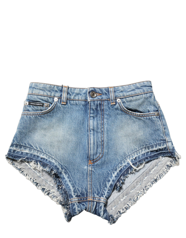 Dolce &amp; Gabbana Blue Cotton High Waist Denim Hotpants Shorts