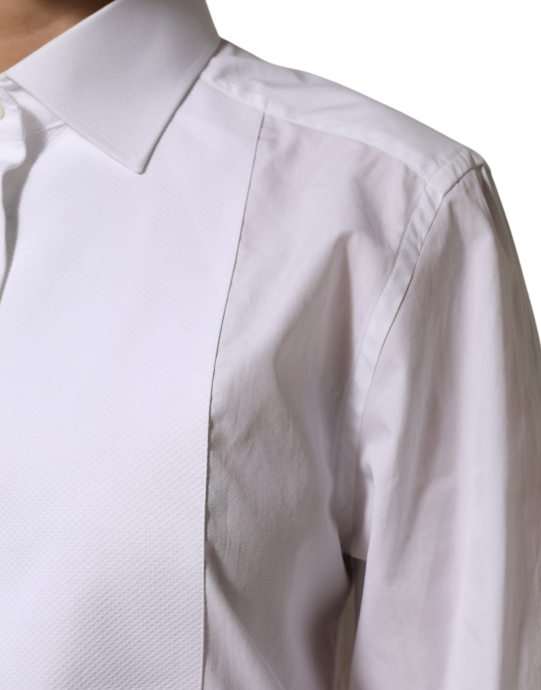 Dolce &amp; Gabbana White Cotton Tuxedo Bib Long Sleeve Dress Shirt
