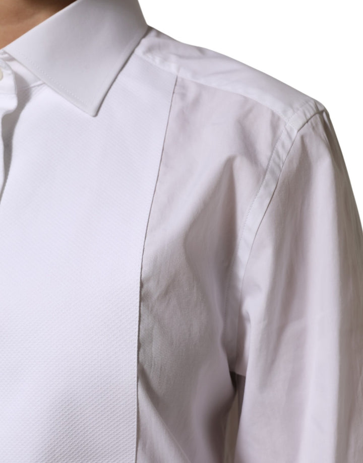 Dolce &amp; Gabbana White Cotton Tuxedo Bib Long Sleeve Dress Shirt