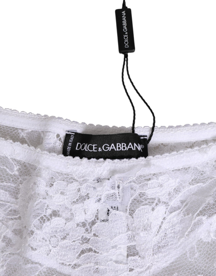 Dolce &amp; Gabbana White Floral Lace Low Rise Panty Underwear