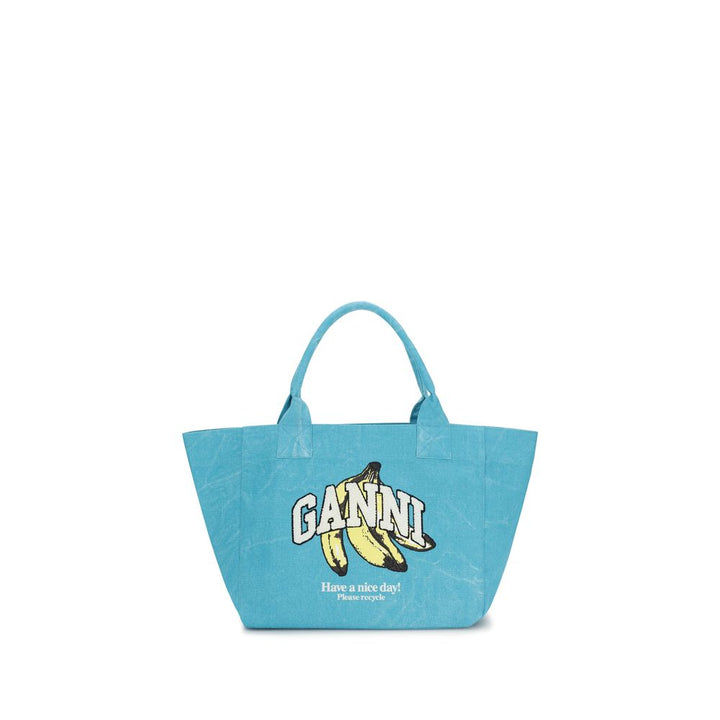 Ganni Blue Recycled Cotton Shoulder Bag