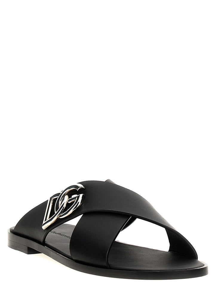 Dolce &amp; Gabbana Black Calfskin Slides