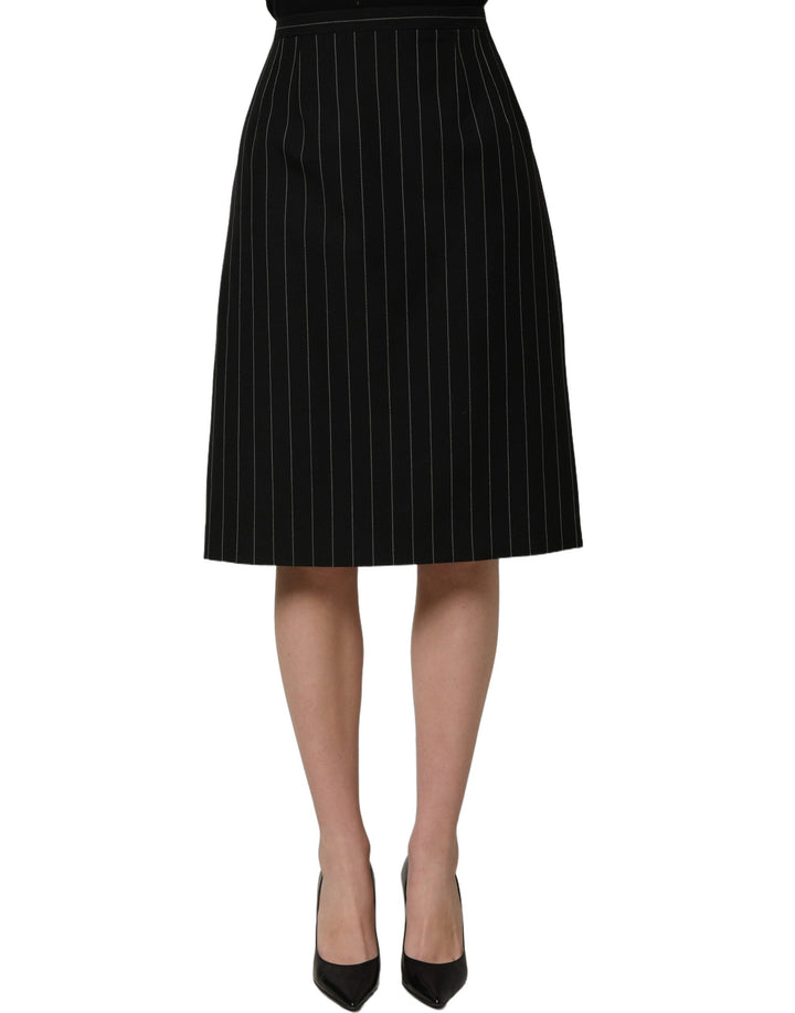 Dolce &amp; Gabbana Black Pinstriped HighWaist Pencil Cut Skirt