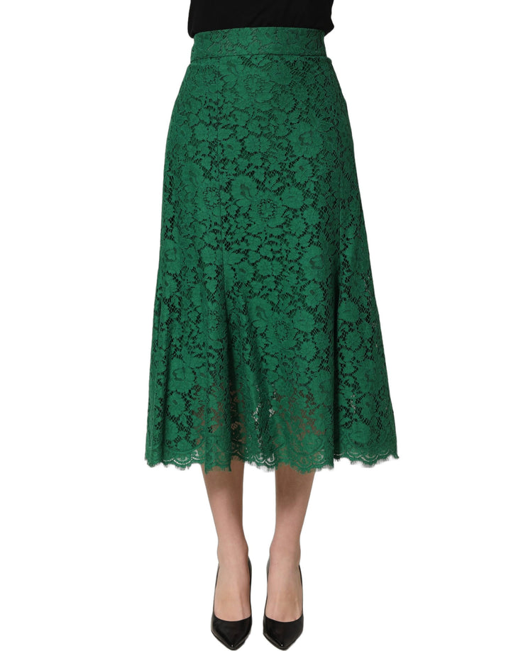 Dolce &amp; Gabbana Green Lace High Waist Mermaid Midi Skirt