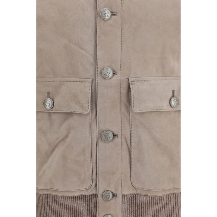 Brunello Cucinelli Beige Calf Leather Bos Taurus Leather Jacket