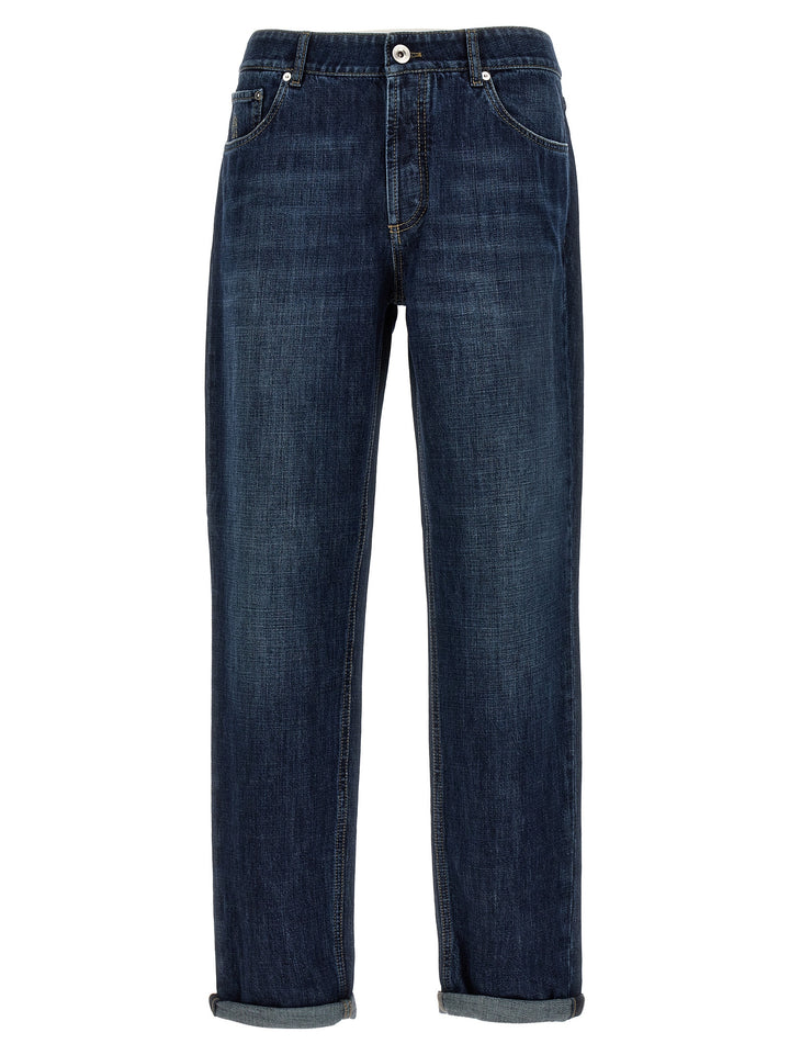 Brunello Cucinelli Blue Cotton Straight-Leg Jeans