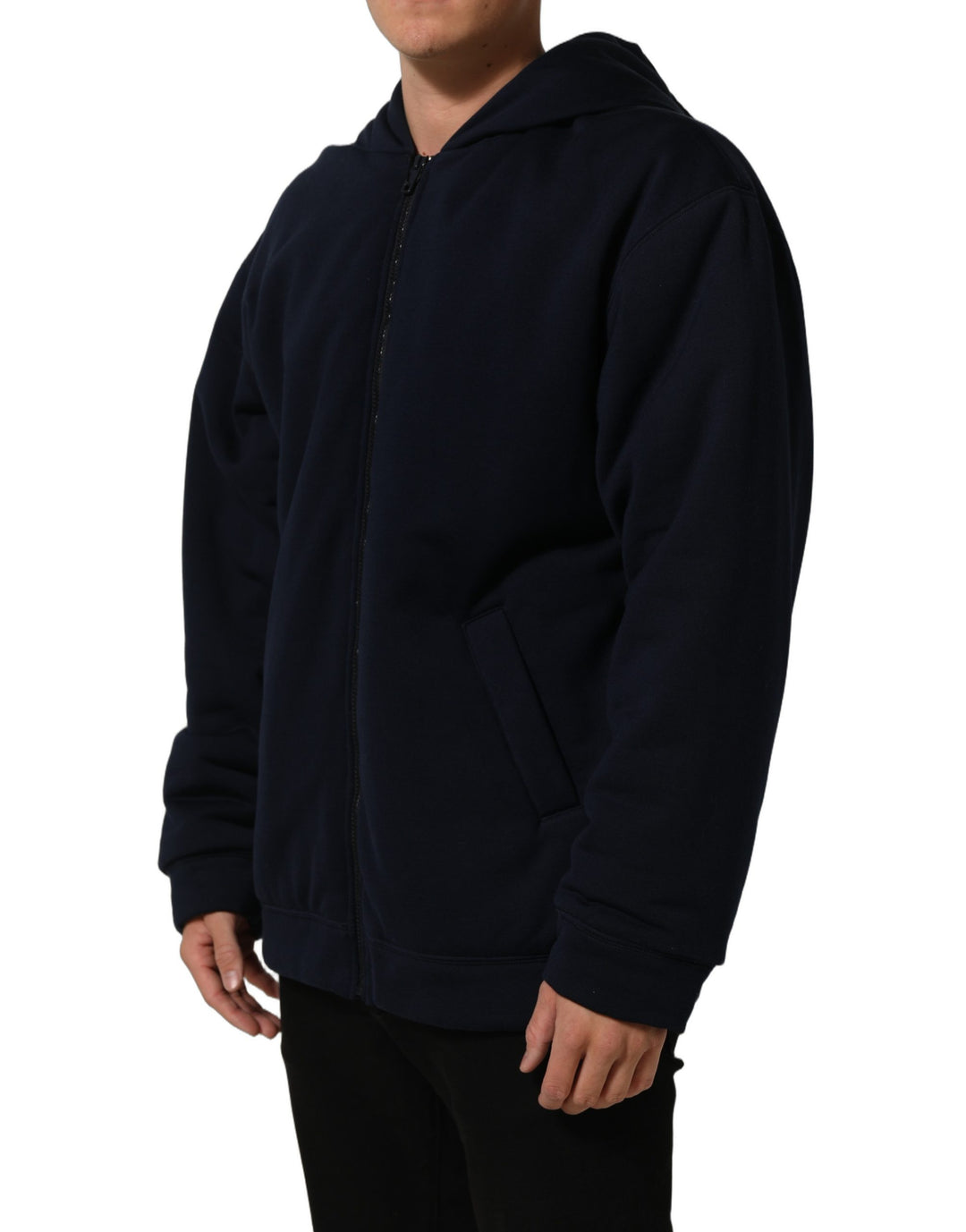Dolce &amp; Gabbana Black Cotton Full Zip Hooded Bomber Jacket