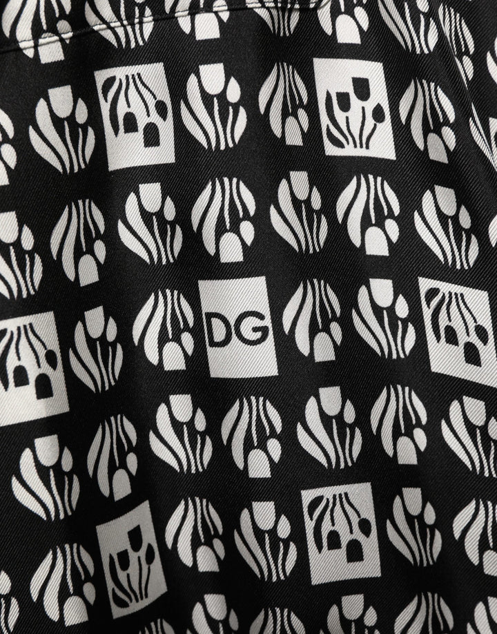 Dolce &amp; Gabbana Black White Silk Men Wrap Robe Coat Jacket