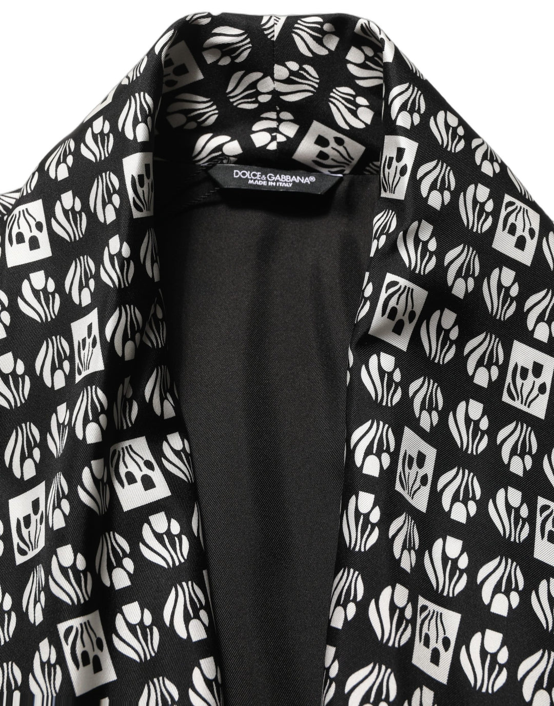 Dolce &amp; Gabbana Black White Silk Men Wrap Robe Coat Jacket