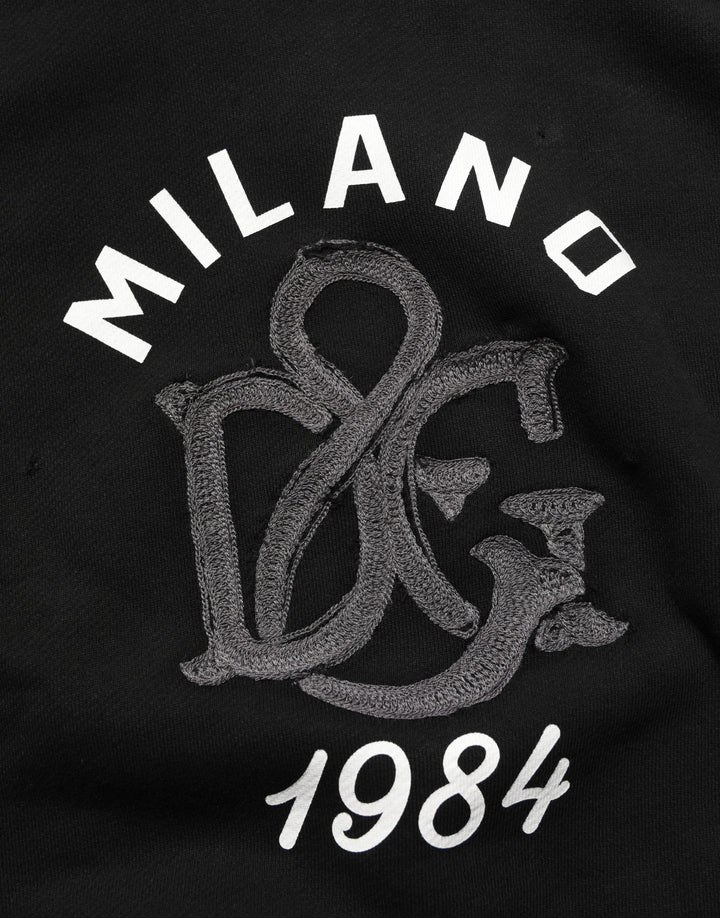 Dolce &amp; Gabbana Black Cotton Milano1984 Print Hoodie Sweater
