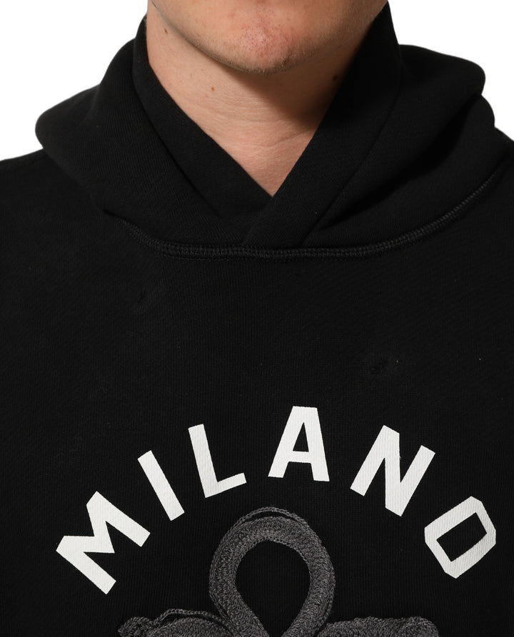 Dolce &amp; Gabbana Black Cotton Milano1984 Print Hoodie Sweater