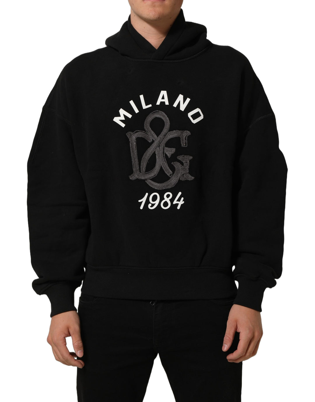 Dolce &amp; Gabbana Black Cotton Milano1984 Print Hoodie Sweater