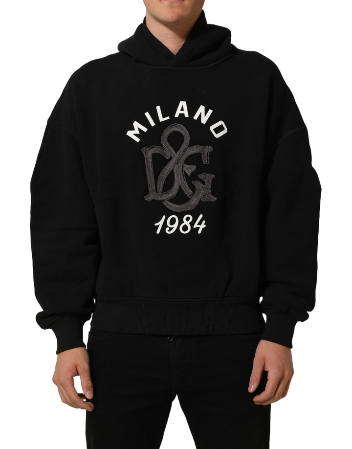 Dolce &amp; Gabbana Black Cotton Milano1984 Print Hoodie Sweater