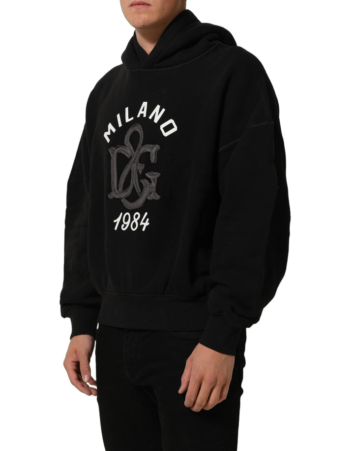 Dolce &amp; Gabbana Black Cotton Milano1984 Print Hoodie Sweater