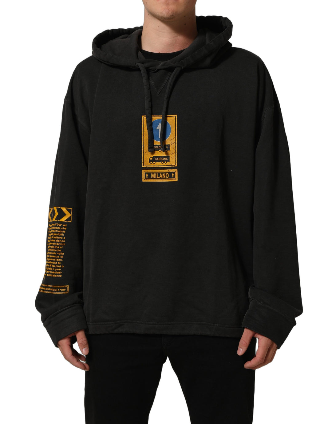 Dolce &amp; Gabbana Black Cotton Logo Hooded Oversize Sweater