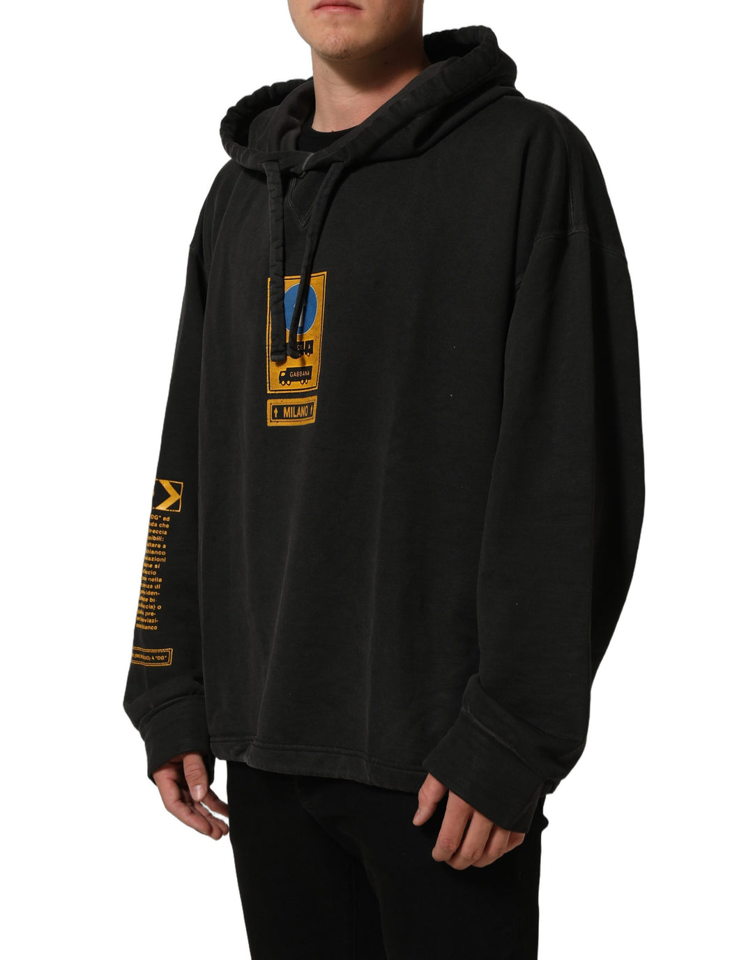 Dolce &amp; Gabbana Black Cotton Logo Hooded Oversize Sweater