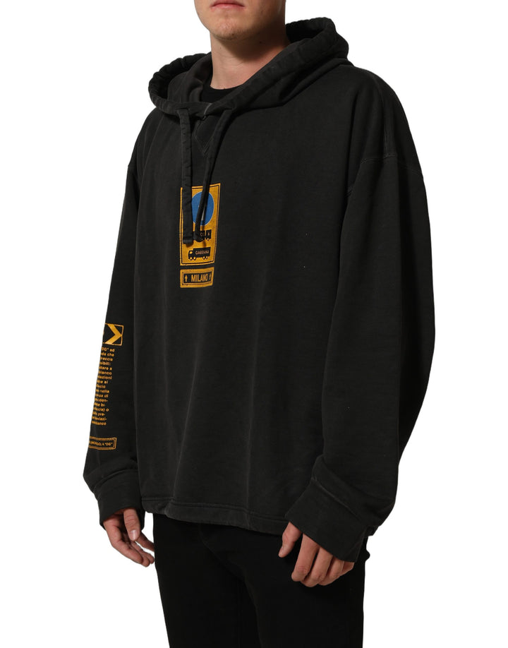 Dolce &amp; Gabbana Black Cotton Logo Hooded Oversize Sweater