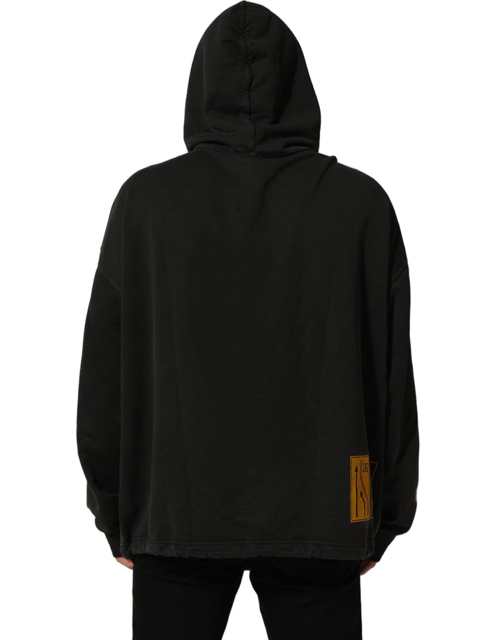 Dolce &amp; Gabbana Black Cotton Logo Hooded Oversize Sweater
