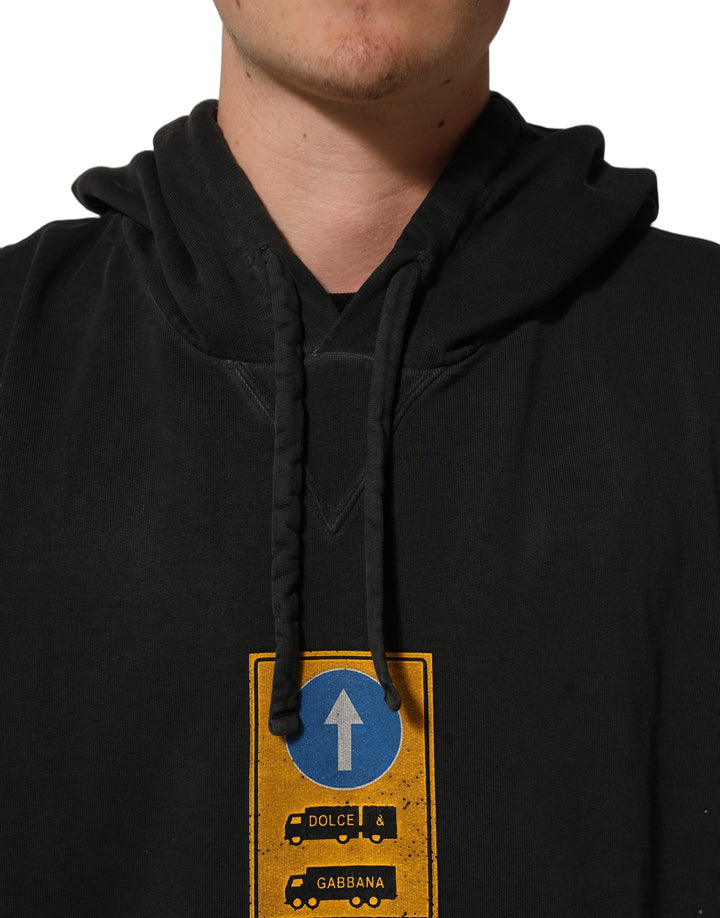 Dolce &amp; Gabbana Black Cotton Logo Hooded Oversize Sweater
