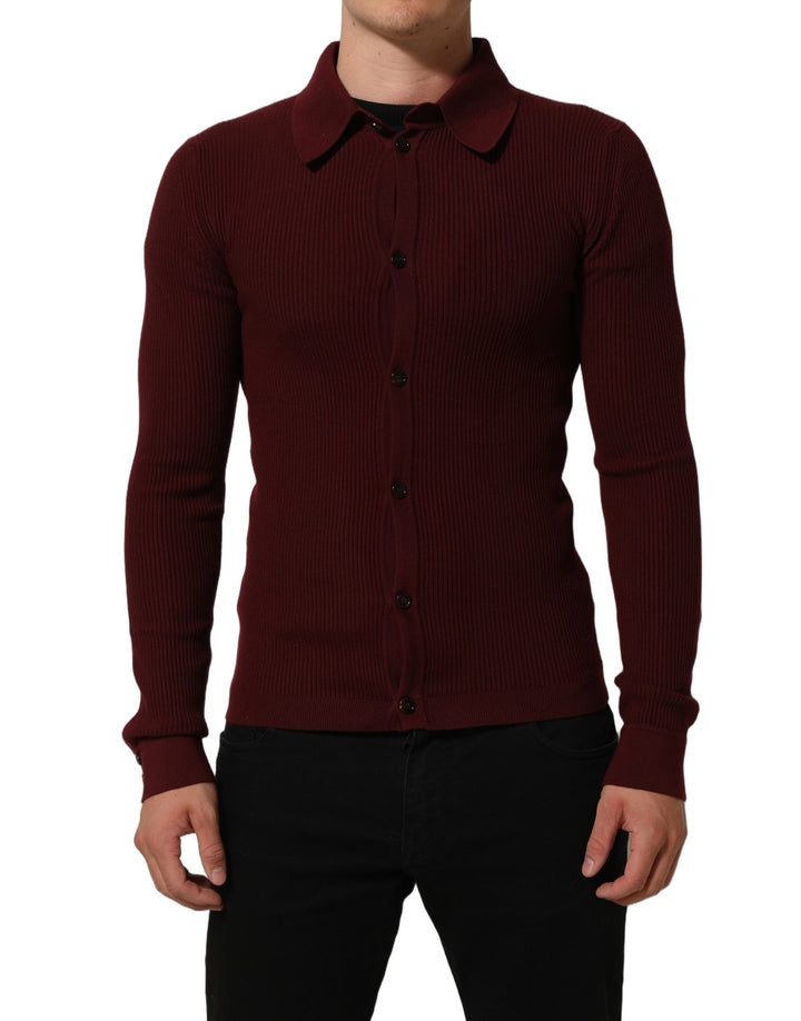 Dolce &amp; Gabbana Burgundy Wool Button Down Cardigan Sweater
