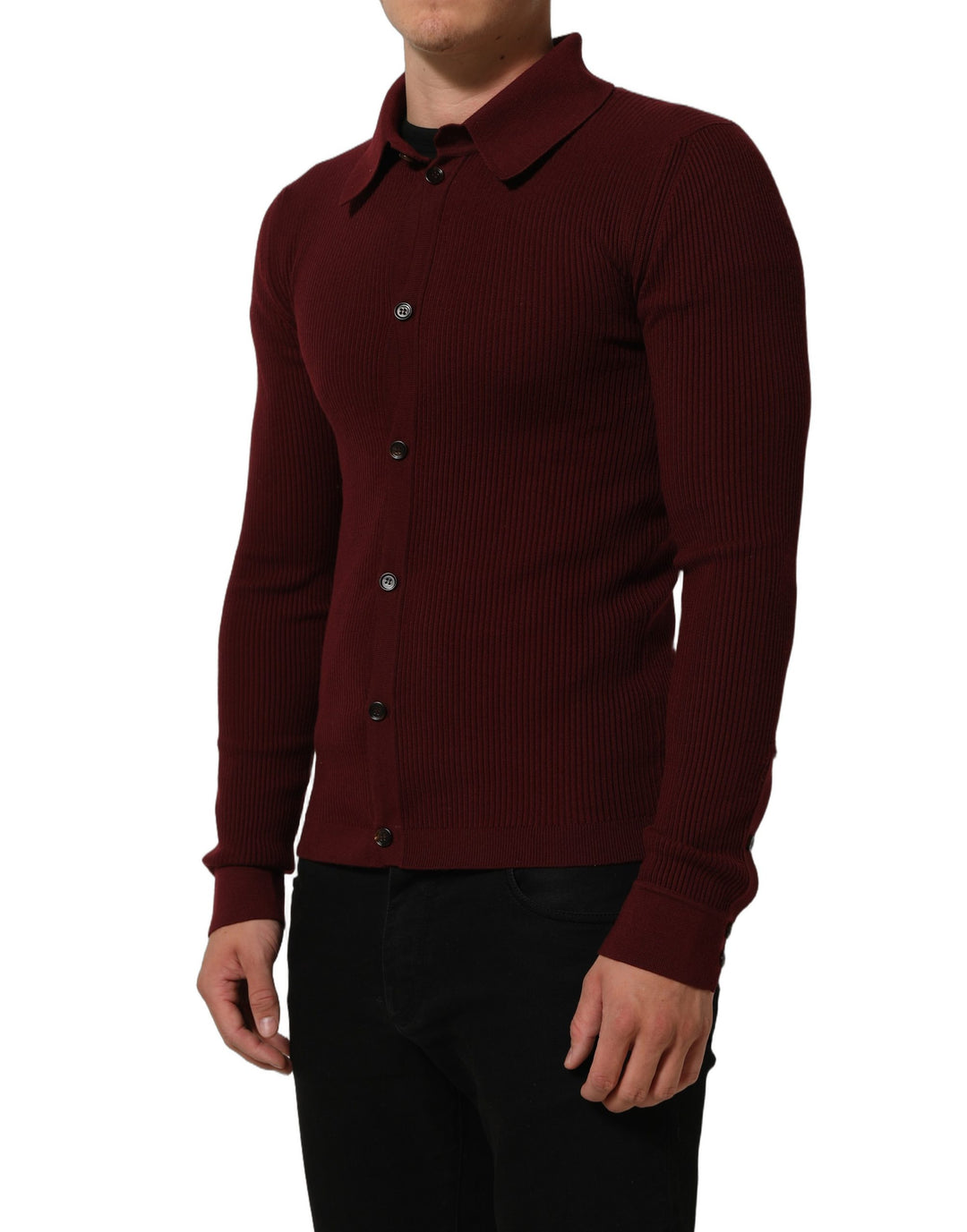 Dolce &amp; Gabbana Burgundy Wool Button Down Cardigan Sweater