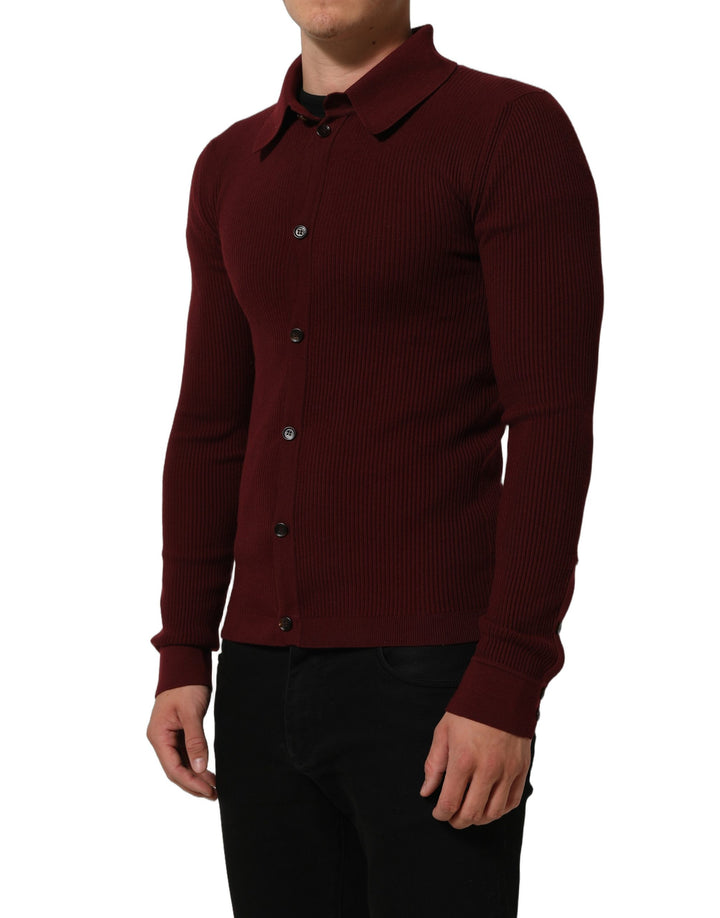 Dolce &amp; Gabbana Burgundy Wool Button Down Cardigan Sweater