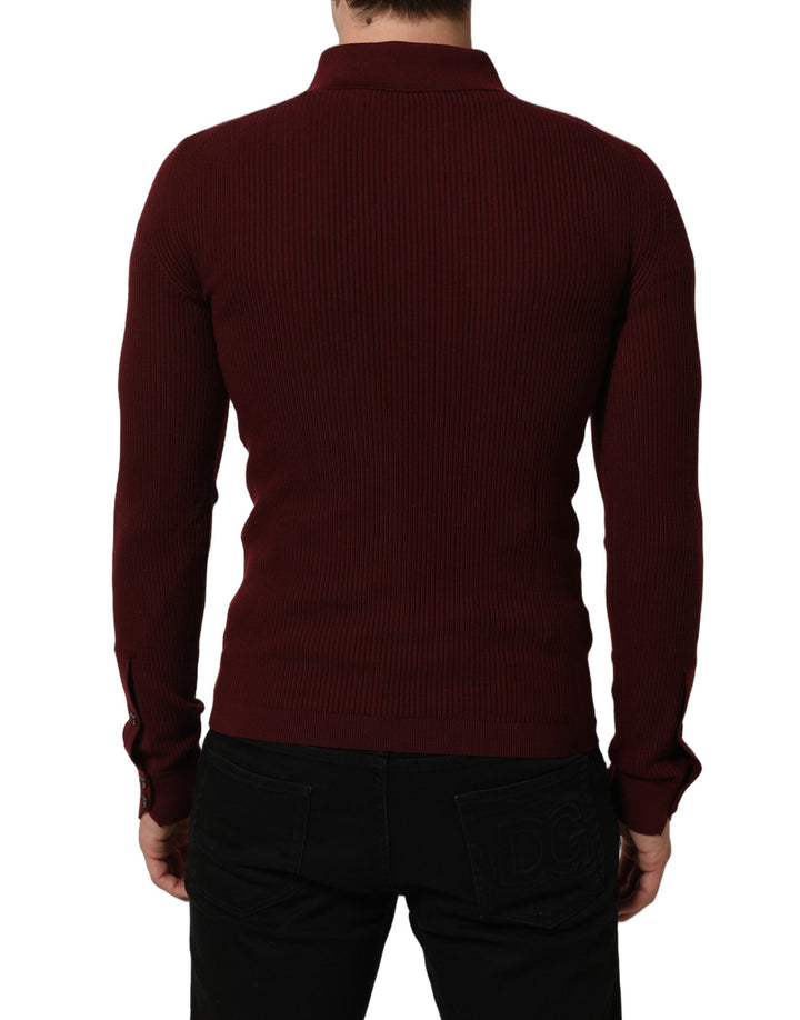 Dolce &amp; Gabbana Burgundy Wool Button Down Cardigan Sweater