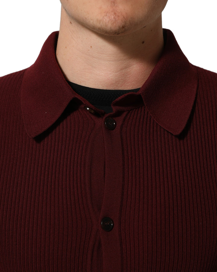 Dolce &amp; Gabbana Burgundy Wool Button Down Cardigan Sweater