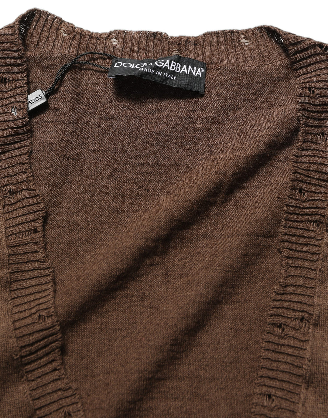 Dolce &amp; Gabbana Brown Flax Buttoned V-neck Pullover Sweater