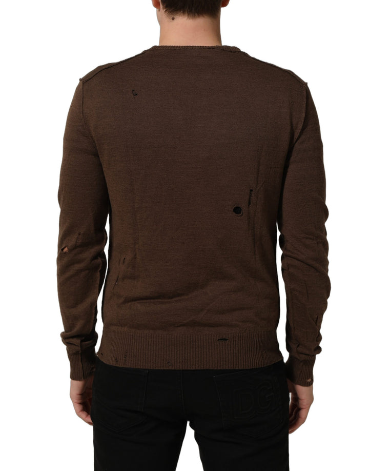 Dolce &amp; Gabbana Brown Flax Buttoned V-neck Pullover Sweater