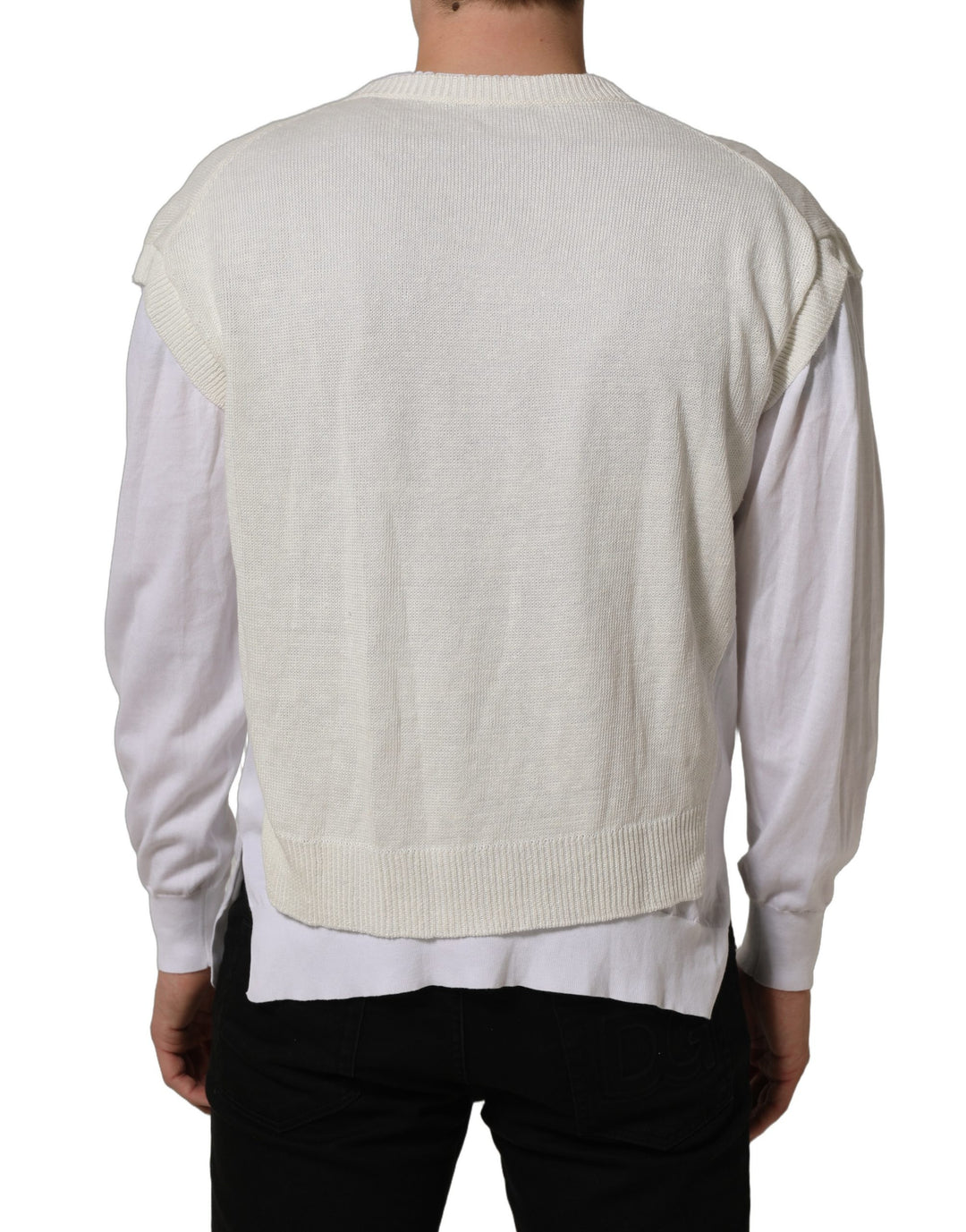 Dolce &amp; Gabbana White Flax CrewNeck Layered Pullover Sweater