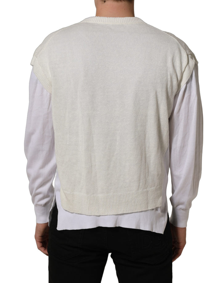 Dolce &amp; Gabbana White Flax CrewNeck Layered Pullover Sweater