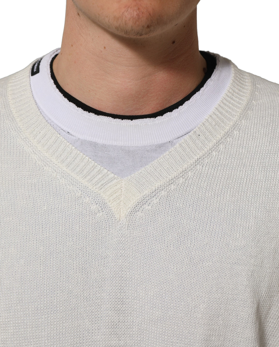 Dolce &amp; Gabbana White Flax CrewNeck Layered Pullover Sweater