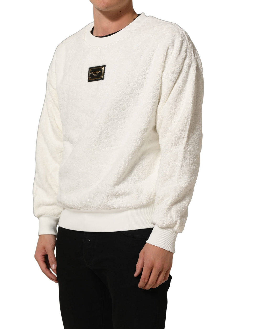 Dolce &amp; Gabbana White LogoPlaque CrewNeck Sweatshirt Sweater
