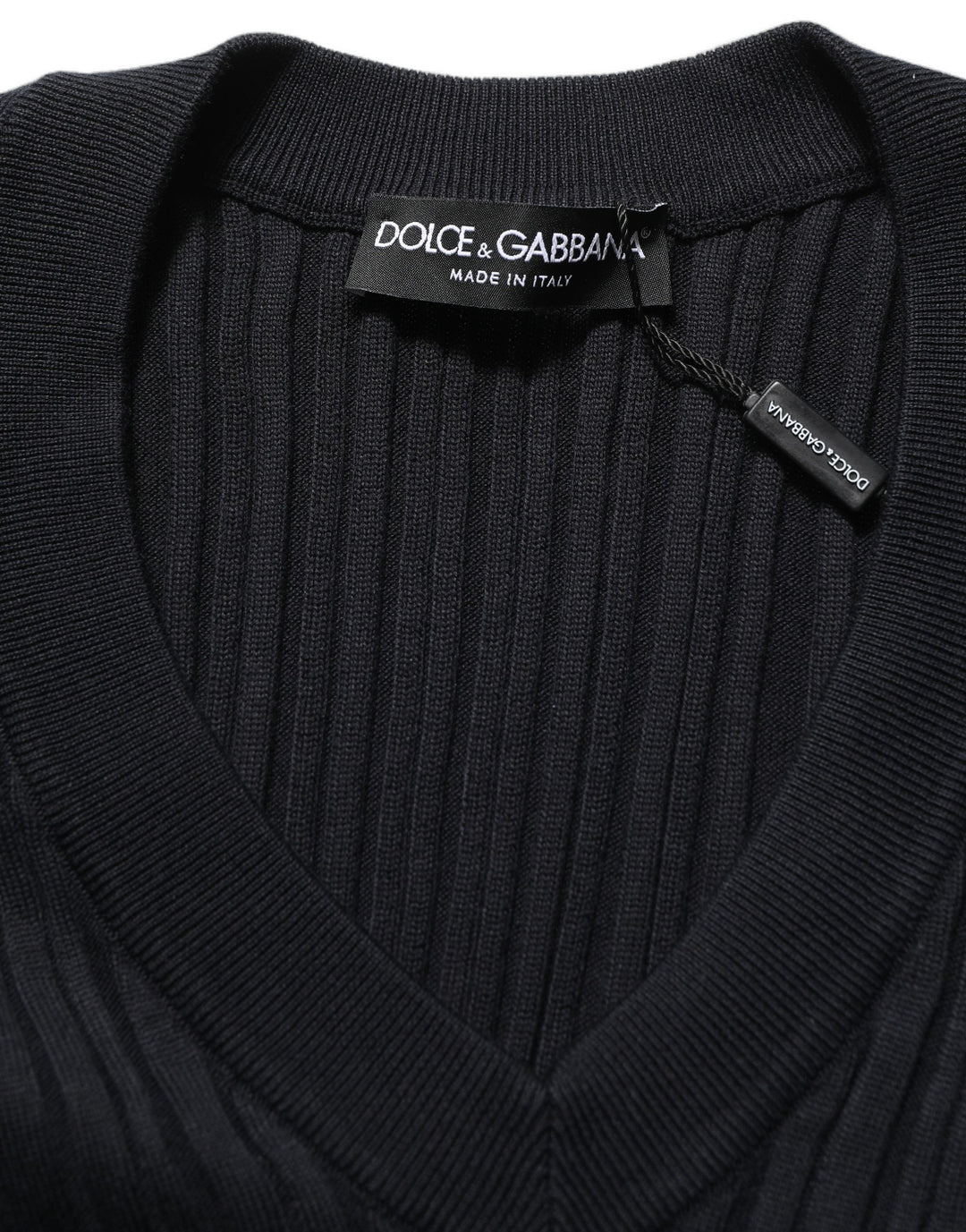 Dolce &amp; Gabbana Black Silk Blend V-neck Pullover Men Sweater