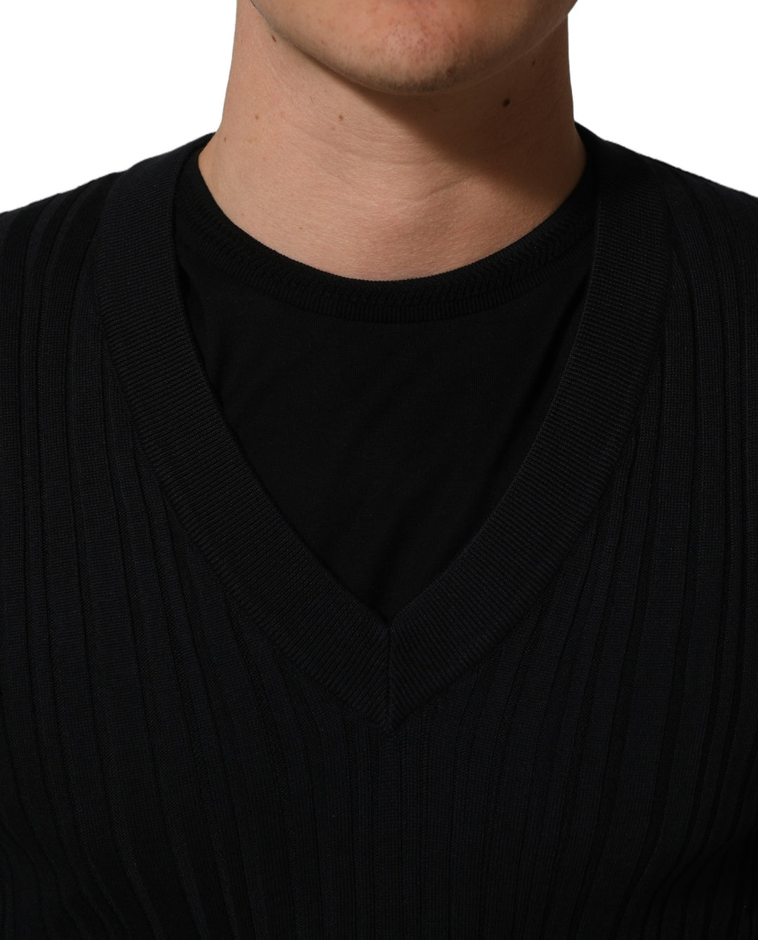 Dolce &amp; Gabbana Black Silk Blend V-neck Pullover Men Sweater