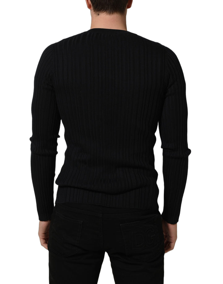 Dolce &amp; Gabbana Black Silk Blend V-neck Pullover Men Sweater