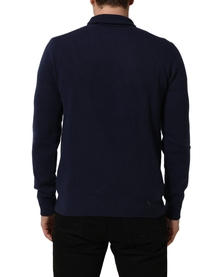 Dolce &amp; Gabbana Blue Wool Knit Turtleneck Pullover Sweater