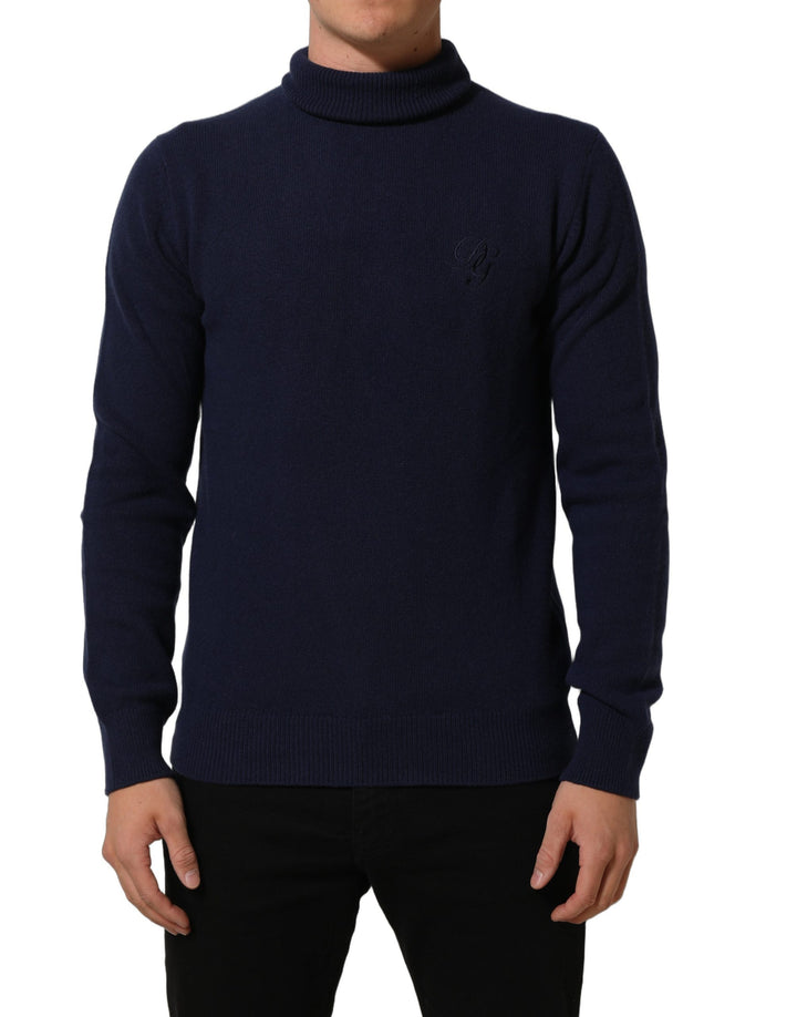 Dolce &amp; Gabbana Blue Wool Knit Turtleneck Pullover Sweater