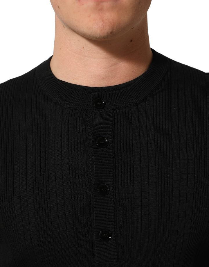 Dolce &amp; Gabbana Black Silk Blend Henley Pullover Men Sweater