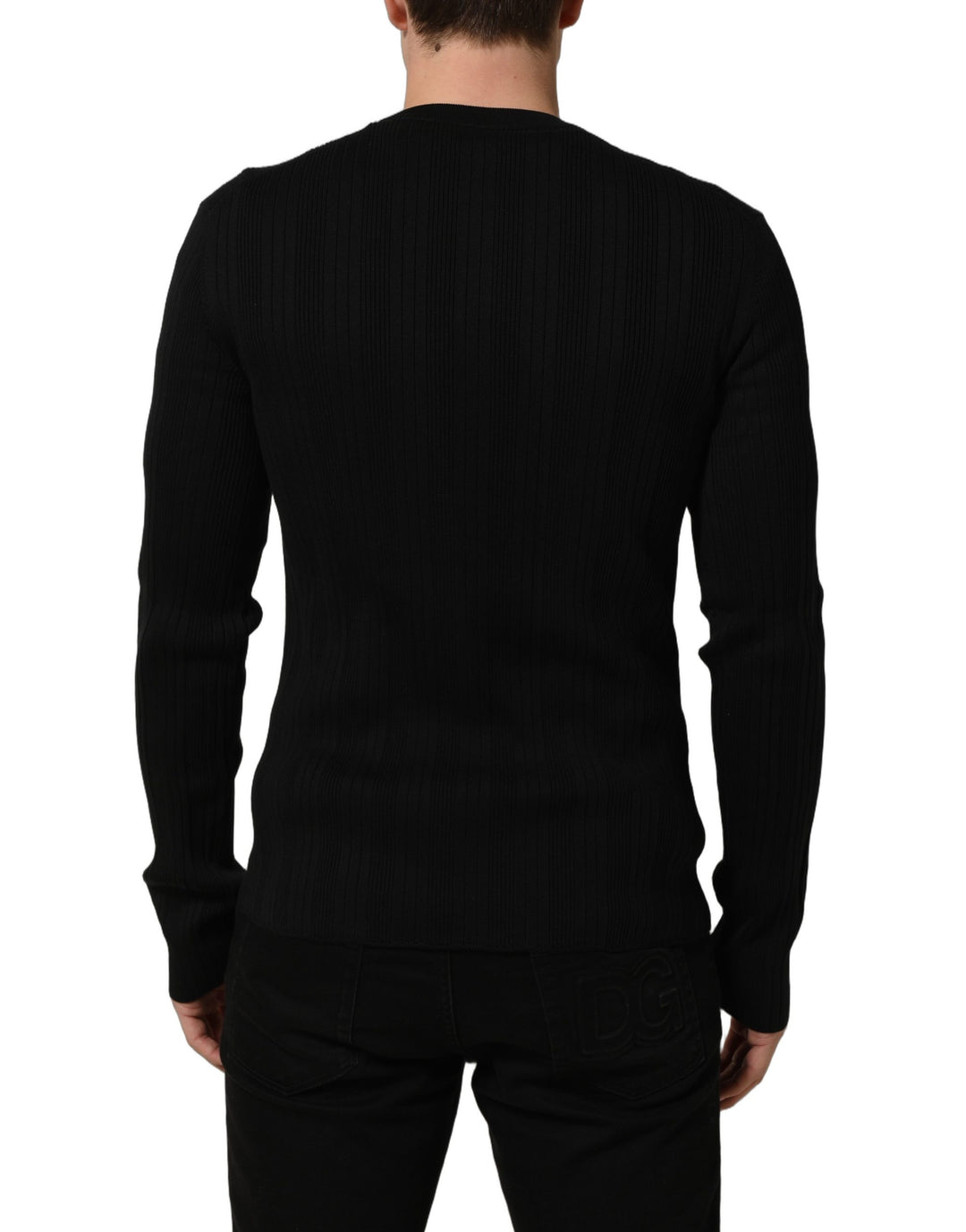 Dolce &amp; Gabbana Black Silk Blend Henley Pullover Men Sweater