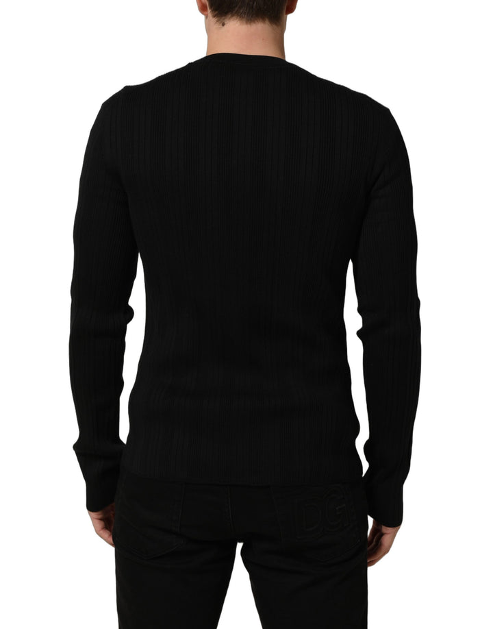 Dolce &amp; Gabbana Black Silk Blend Henley Pullover Men Sweater