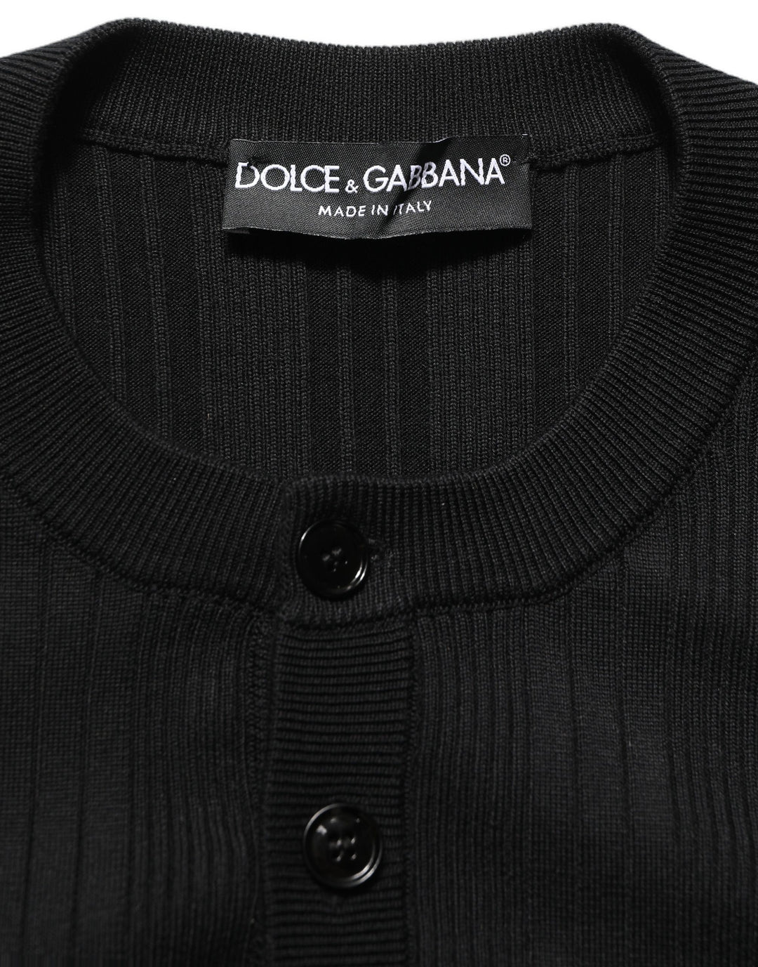 Dolce &amp; Gabbana Black Silk Blend Henley Pullover Men Sweater